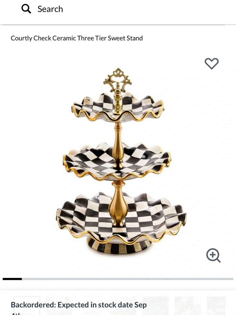 MacKenzie-Childs Courtly Check Three-Tier Sweet Stand - Black & White